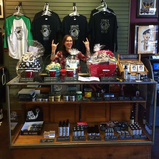 Retail counter showcasing Loyalty-branded merchandise and products